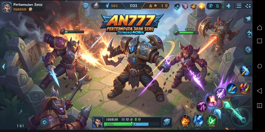 Screenshot AN777 menampilkan pertarungan seru di arena MOBA.