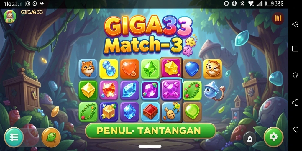Screenshot gameplay GIGA33 menampilkan momen seru saat menyelesaikan tantangan Match-3.