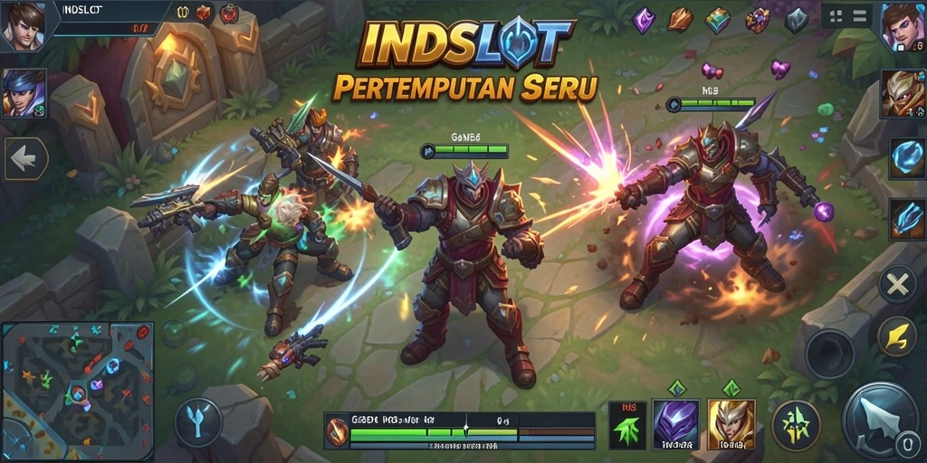 Tampilan gameplay seru dari INDSLOT dalam pertempuran MOBA.