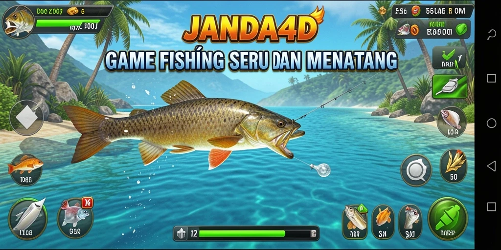 Screenshot gameplay JANDA4D menunjukkan pengalaman memancing yang seru.
