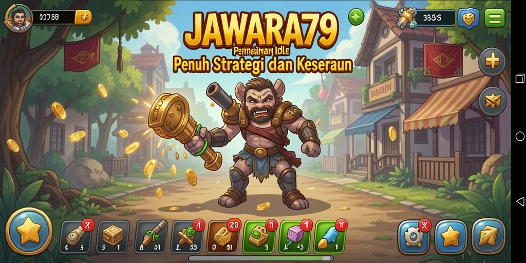 Tampilan gameplay <strong>JAWARA79</strong> menunjukkan kemajuan karakter dalam permainan Idle.