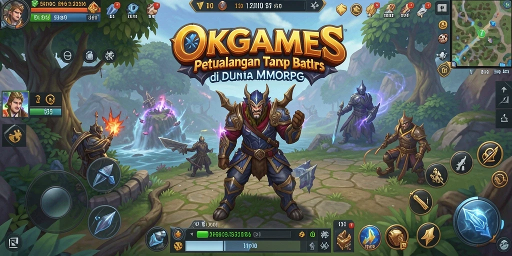 Tangkapan layar gameplay menampilkan pertempuran epik di dunia OKGAMES.