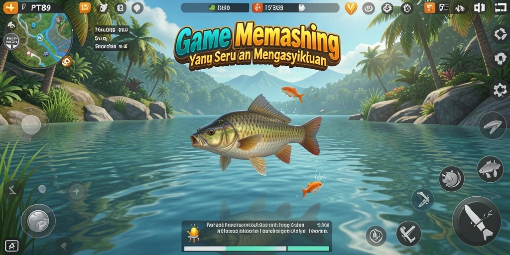 Gambaran nyata gameplay PT89 dengan berbagai aktivitas memancing.