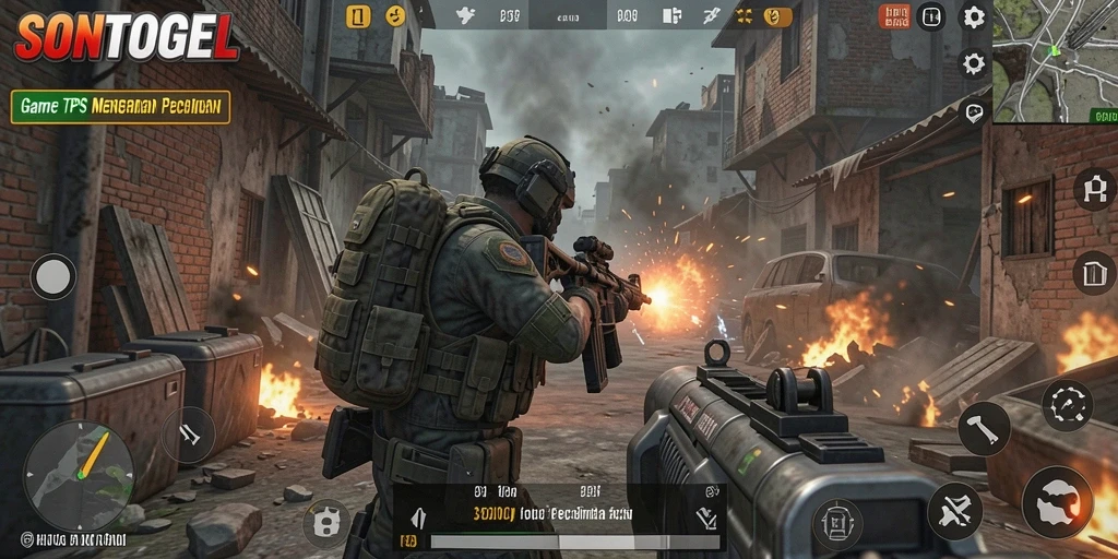 Tangkapan layar menampilkan aksi intens dalam gameplay TPS SONTOGEL.